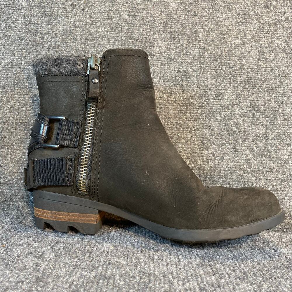 Sorel Lolla Womens 7.5 Waterproof Ankle Booties Black Nubuck Leather Heel Straps - Picture 2 of 9